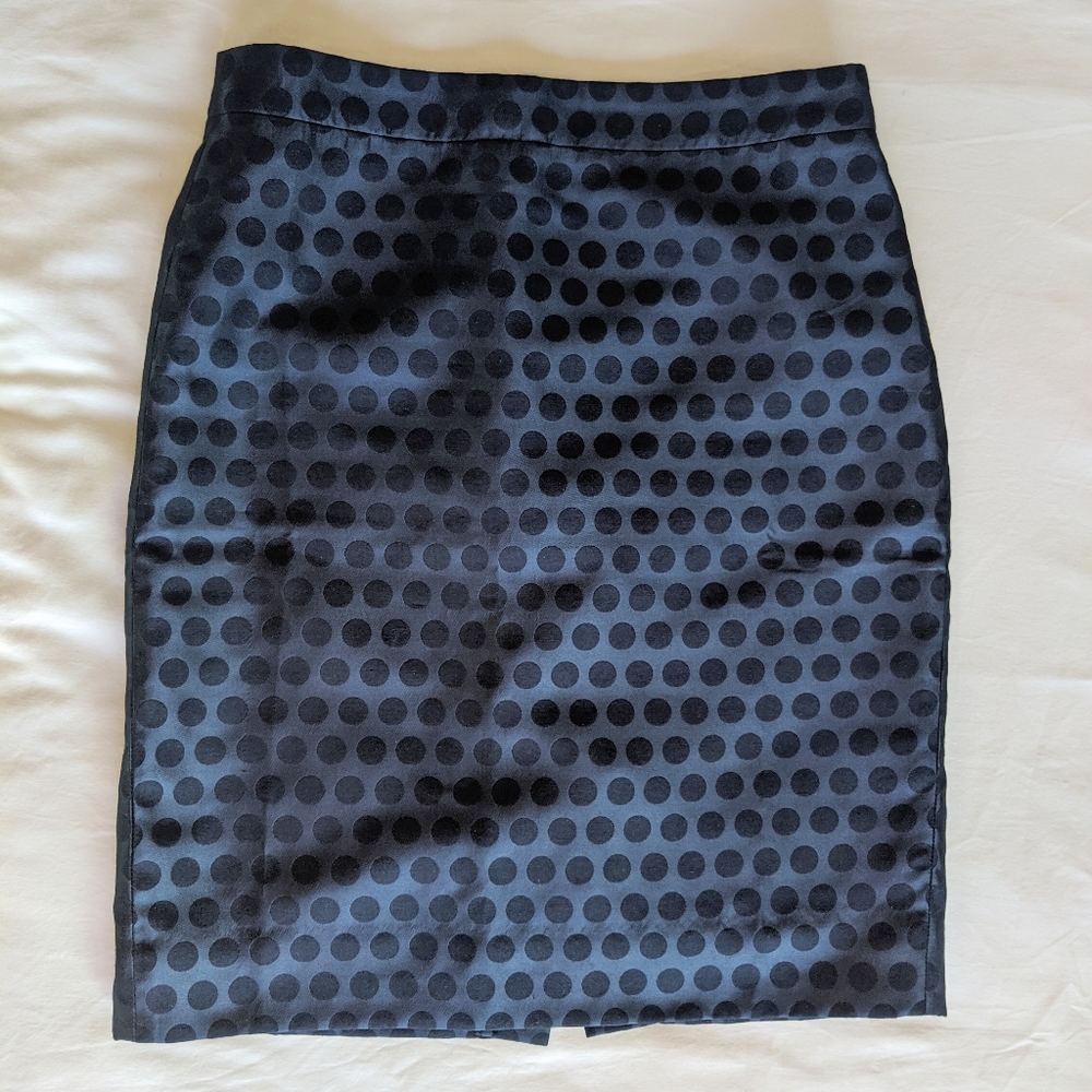J.Crew The Pencil Skirt Navy Blue + Polka Dots